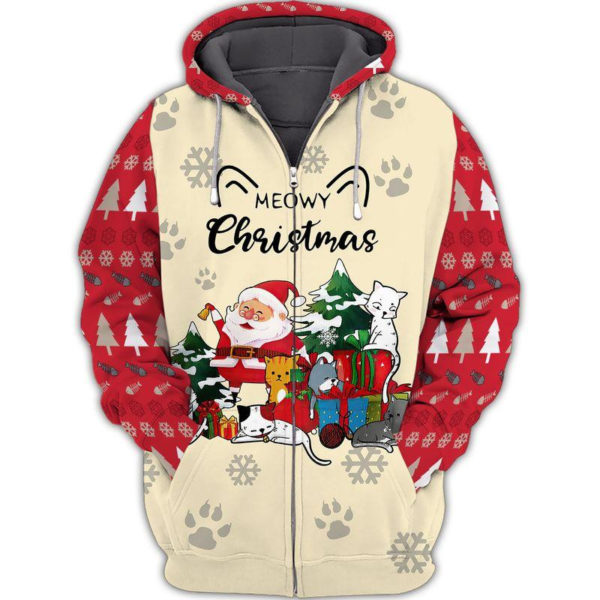Meowy Christmas Santa And Funny Cats Christmas All Over Print 3D Shirt 3D Zip Hoodie Red S