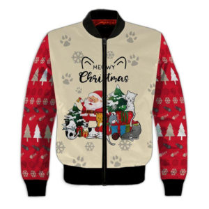 Meowy Christmas Santa And Funny Cats Christmas All Over Print 3D Shirt Bomber Jacker Red S