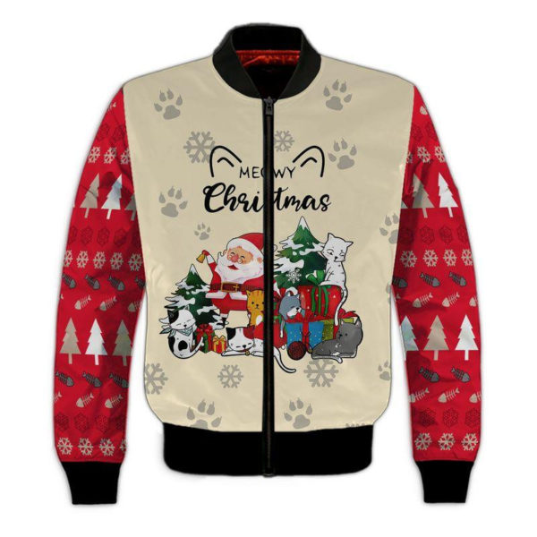 Meowy Christmas Santa And Funny Cats Christmas All Over Print 3D Shirt Bomber Jacker Red S