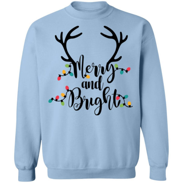 Merry and Bright Sweatshirt Womens Christmas Shirt Crewneck Pullover Sweatshirt Light Blue S