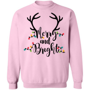 Merry and Bright Sweatshirt Womens Christmas Shirt Crewneck Pullover Sweatshirt Light Pink S