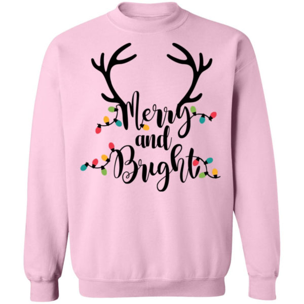 Merry and Bright Sweatshirt Womens Christmas Shirt Crewneck Pullover Sweatshirt Light Pink S
