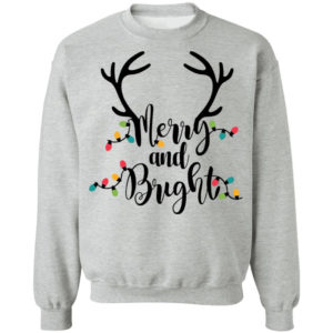 Merry and Bright Sweatshirt Womens Christmas Shirt Crewneck Pullover Sweatshirt Sport Grey S