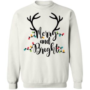 Merry and Bright Sweatshirt Womens Christmas Shirt Crewneck Pullover Sweatshirt White S