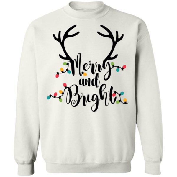 Merry and Bright Sweatshirt Womens Christmas Shirt Crewneck Pullover Sweatshirt White S