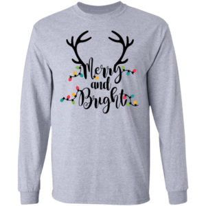 Merry and Bright Sweatshirt Womens Christmas Shirt LS Ultra Cotton T-Shirt Sport Grey S