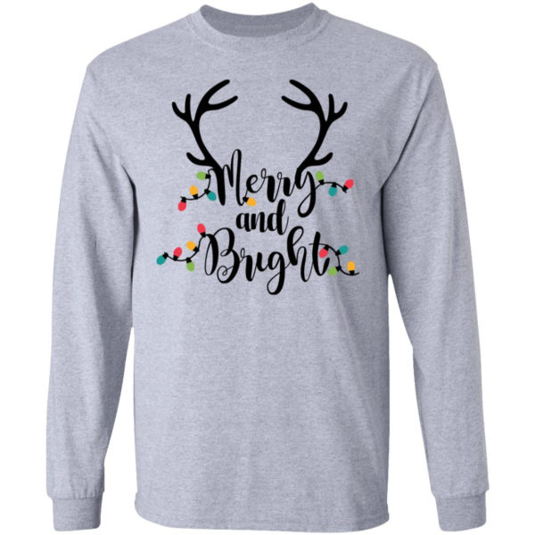 Merry and Bright Sweatshirt Womens Christmas Shirt LS Ultra Cotton T-Shirt Sport Grey S