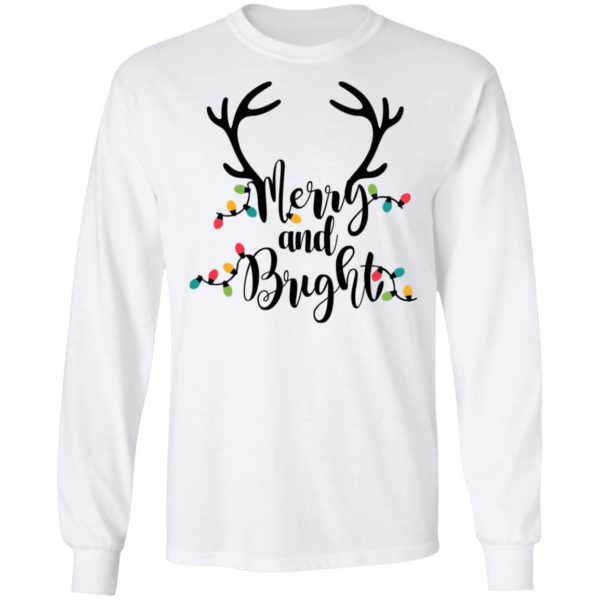 Merry and Bright Sweatshirt Womens Christmas Shirt LS Ultra Cotton T-Shirt White S