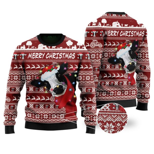 Merry Christmas Ugly Cows Santa Christmas Sweater AOP Sweater Red S