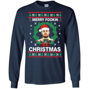 Merry Fookin Conor Mcgregor Christmas Shirt Long Sleeve Navy S