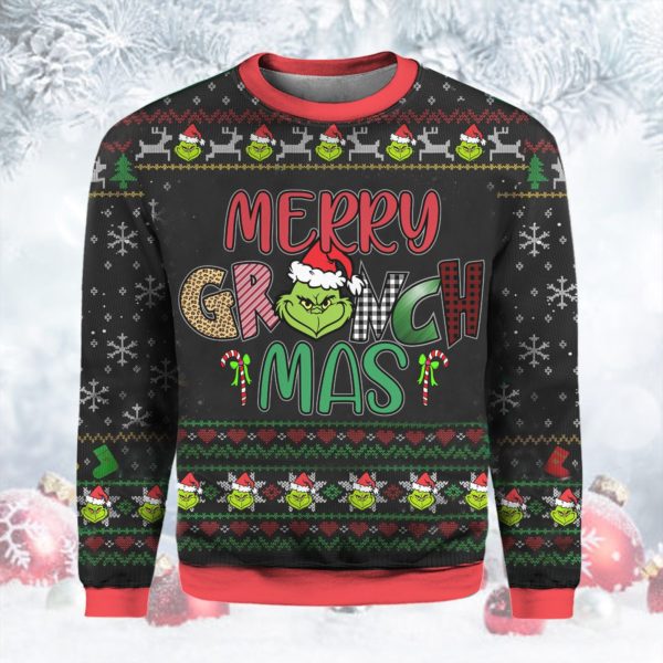 Merry Grinchmas The Grinch Christmas Sweater AOP Sweater Black S