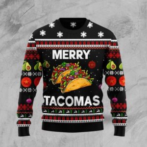 Merry Tacomas Taco Lover Christmas Sweater AOP Sweater Black S