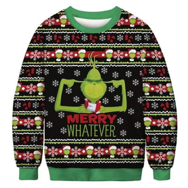 Merry Whatever Grinch Funny Christmas Sweater AOP Sweater Black S