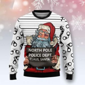 North Pole Police Dept Claus Santa Christmas Sweater AOP Sweater White S
