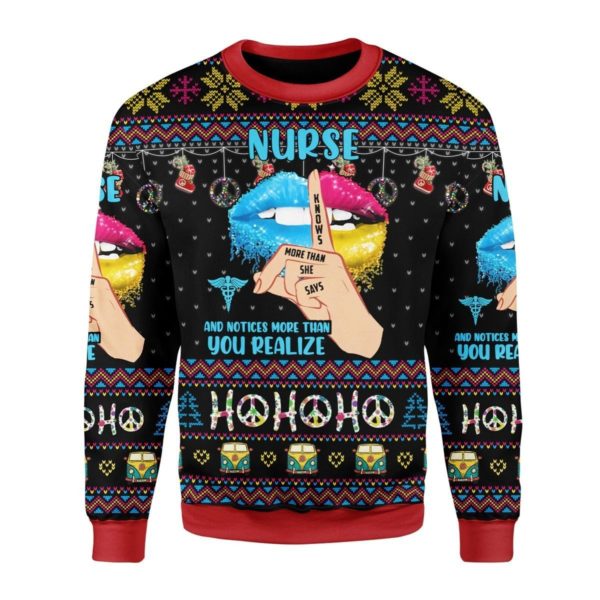 Nurse Life Nurse Know More Than She Says Ho Ho Ho 3D Sweater AOP Sweater Black S