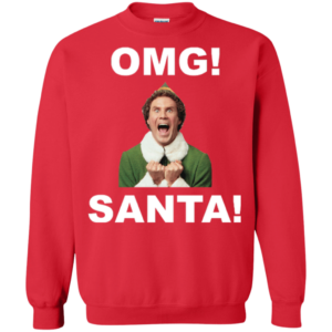OMG! Santa Funny Elf Christmas Sweatshirt Sweatshirt Red S