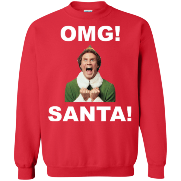OMG! Santa Funny Elf Christmas Sweatshirt Sweatshirt Red S