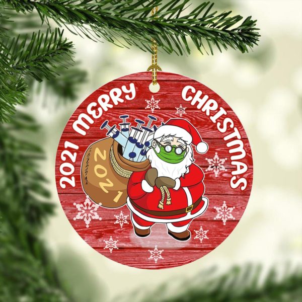 Pandemic 2021 Merry Christmas Ugly Santa Circle Ornament Circle Ornament Red 1-pack
