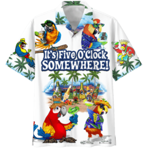 Parrot Summer Party It’s Five O'clock Somewhere Hawaii Shirt Hawaiian Shirt White S