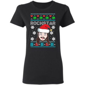 Post Malone Rockstar Santa Hat Christmas T-Shirt Sweatshirt Ladies T-Shirt Black S