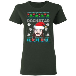 Post Malone Rockstar Santa Hat Christmas T-Shirt Sweatshirt Ladies T-Shirt Forest Green S