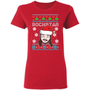 Post Malone Rockstar Santa Hat Christmas T-Shirt Sweatshirt Ladies T-Shirt Red S