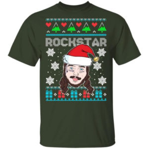 Post Malone Rockstar Santa Hat Christmas T-Shirt Sweatshirt Unisex T-Shirt Forest Green S