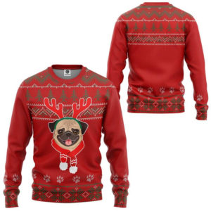 Pug Dog Reindeer Ugly Christmas 3D Sweater product photo 2
