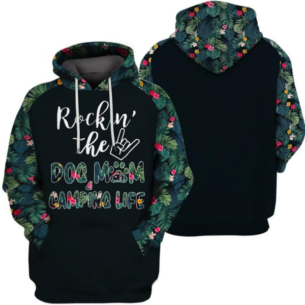 Rockin’ The Dog Mom Camping Life Camping Lover All Over Print 3D Shirt 3D Hoodie Black S