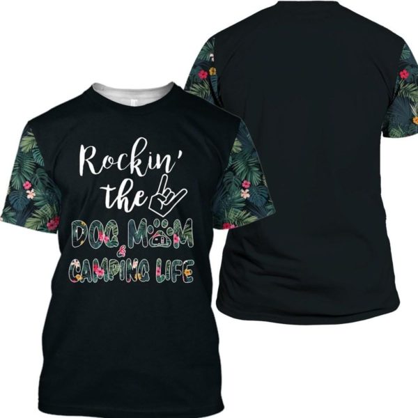 Rockin’ The Dog Mom Camping Life Camping Lover All Over Print 3D Shirt 3D T-Shirt Black S