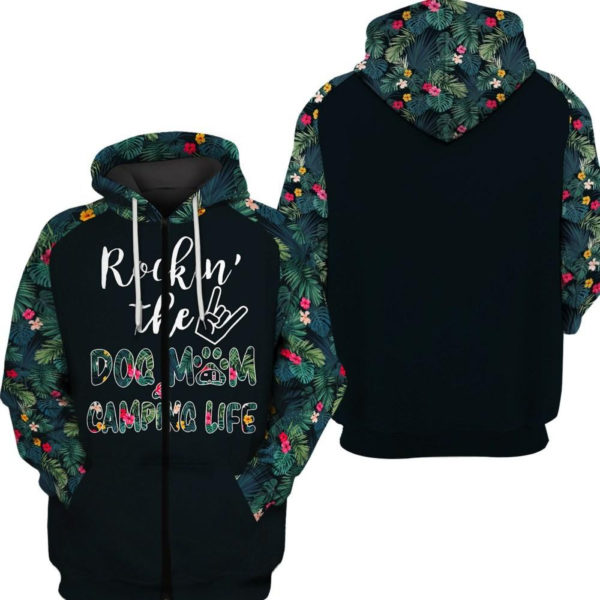 Rockin’ The Dog Mom Camping Life Camping Lover All Over Print 3D Shirt 3D Zip Hoodie Black S