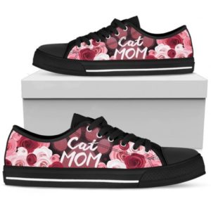Roses Lovers Cat Mom Low Top Shoes For Women - Women's Shoes - Black