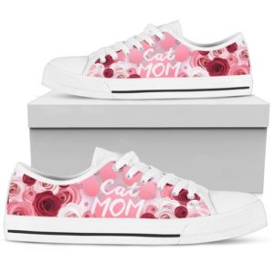 Roses Lovers Cat Mom Low Top Shoes For Women - Women's Shoes - White