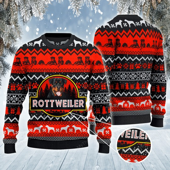 rottweiler-red-black-dog-christmas-sweater-2.jpeg Rottweiler Red Black Dog Christmas Sweater product photo 2