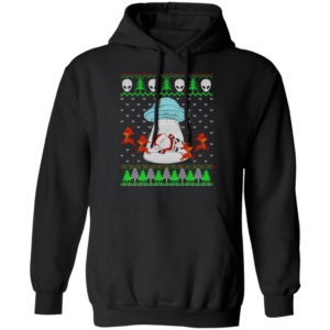 Santa And Reindeer Alien Invasion Christmas Shirt Hoodie Black S