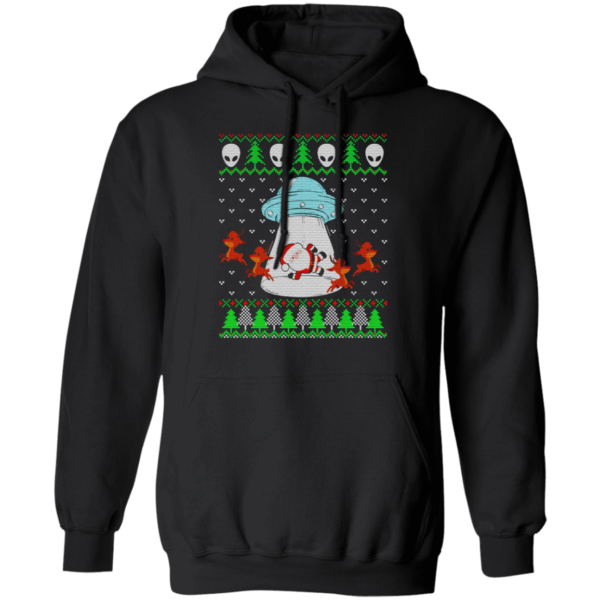 Santa And Reindeer Alien Invasion Christmas Shirt Hoodie Black S