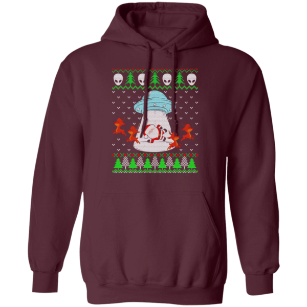 Santa And Reindeer Alien Invasion Christmas Shirt Hoodie Maroon S