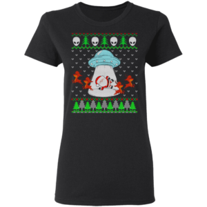 Santa And Reindeer Alien Invasion Christmas Shirt Ladies T-Shirt Black S