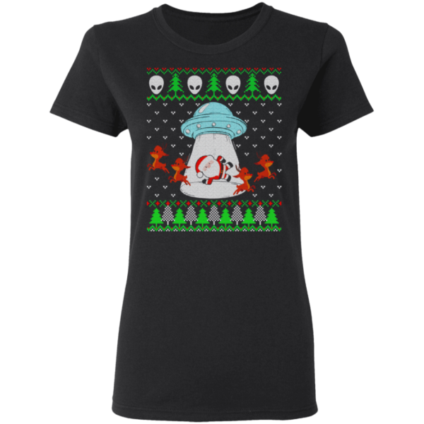 Santa And Reindeer Alien Invasion Christmas Shirt Ladies T-Shirt Black S