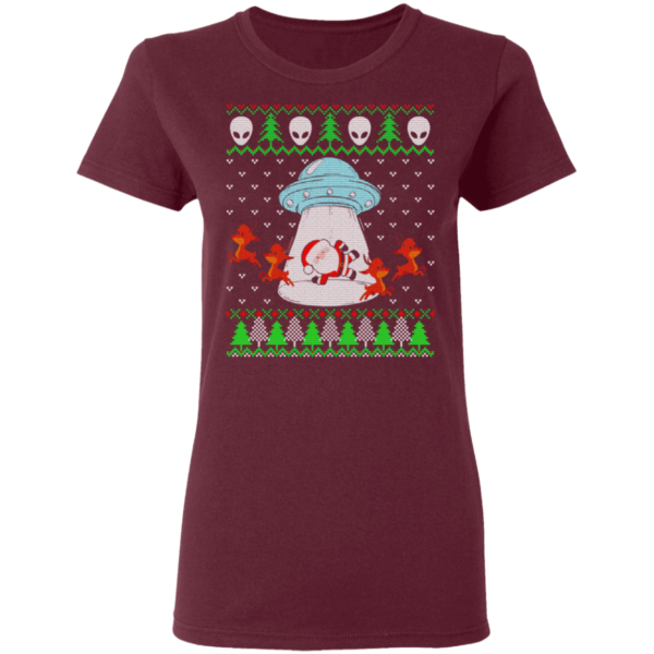 Santa And Reindeer Alien Invasion Christmas Shirt Ladies T-Shirt Maroon S