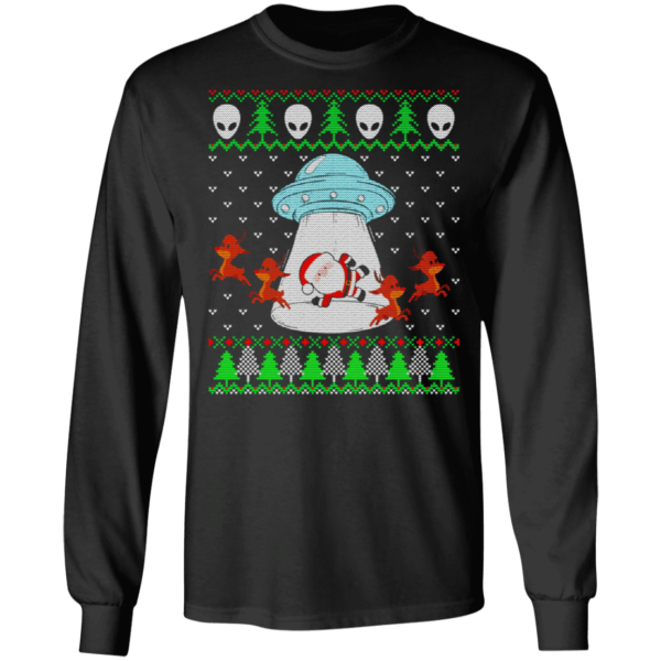 Santa And Reindeer Alien Invasion Christmas Shirt Long Sleeve Black S