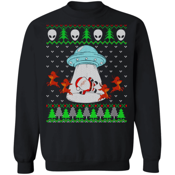 Santa And Reindeer Alien Invasion Christmas Shirt Sweatshirt Black S