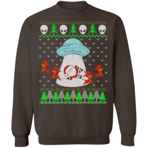 Santa And Reindeer Alien Invasion Christmas Shirt Sweatshirt Dark Chocolate S