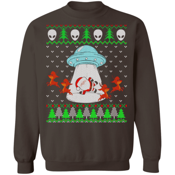 Santa And Reindeer Alien Invasion Christmas Shirt Sweatshirt Dark Chocolate S