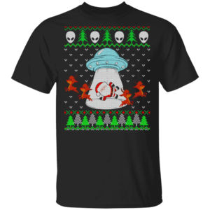 Santa And Reindeer Alien Invasion Christmas Shirt Unisex T-Shirt Black S