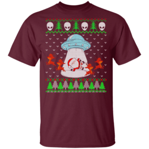 Santa And Reindeer Alien Invasion Christmas Shirt Unisex T-Shirt Maroon S