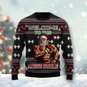 Santa Boxing Welcome To The North Swole Christmas Sweater AOP Sweater Black S