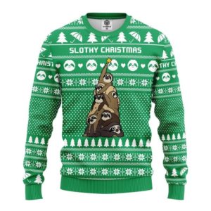 Sloth Christmas Tree Slothy Christmas Sweater AOP Sweater Green S