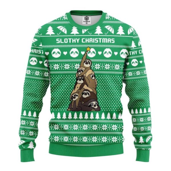 Sloth Christmas Tree Slothy Christmas Sweater AOP Sweater Green S