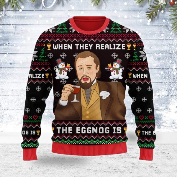 Snowman Leo Laughing When They Realize The Eggnog Is Christmas 3D Sweater AOP Sweater Black S